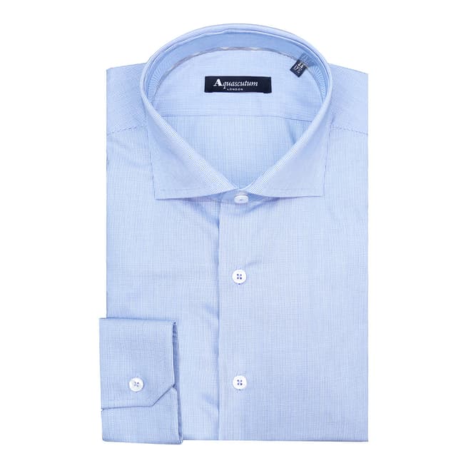 Aquascutum Blue Micro Square Slim Fit Cotton Shirt