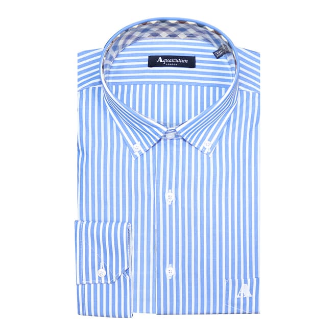 Aquascutum Blue Thick Stripe Slim Fit Cotton Shirt