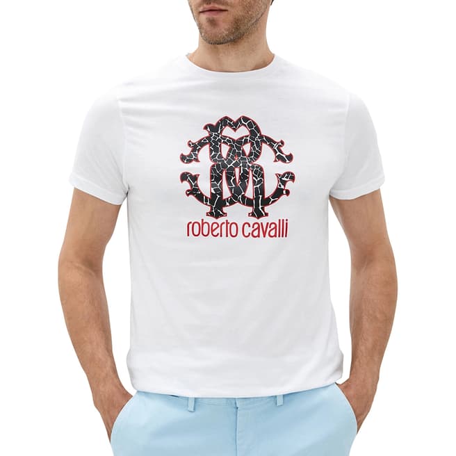 Roberto Cavalli White RC Print Logo Cotton T-Shirt