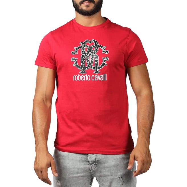Roberto Cavalli Red RC Print Logo Cotton T-Shirt