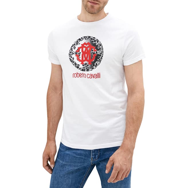 Roberto Cavalli White Print Logo Cotton T-Shirt