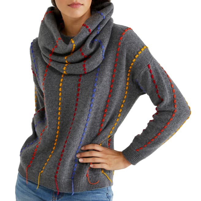United Colors of Benetton Grey Striped Wool Blend Jumper