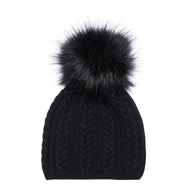 Laycuna London Black Cashmere Faux Fur Bobble Hat