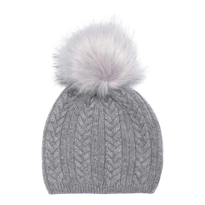 Laycuna London Grey Cashmere Faux Fur Bobble Hat