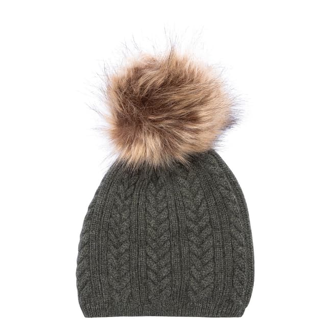 Laycuna London Khaki Cashmere Faux Fur Bobble Hat