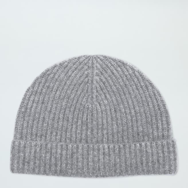 Laycuna London Grey Cashmere Ribbed Beanie Hat