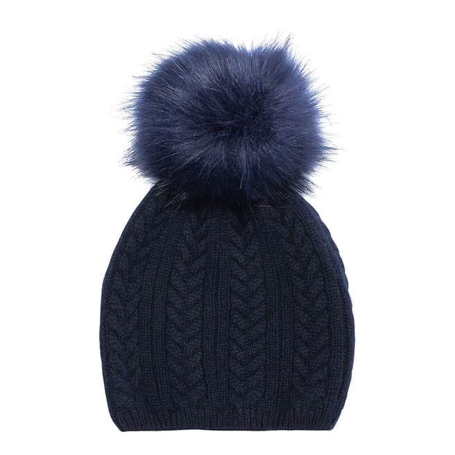 Laycuna London Navy Cashmere Faux Fur Bobble Hat