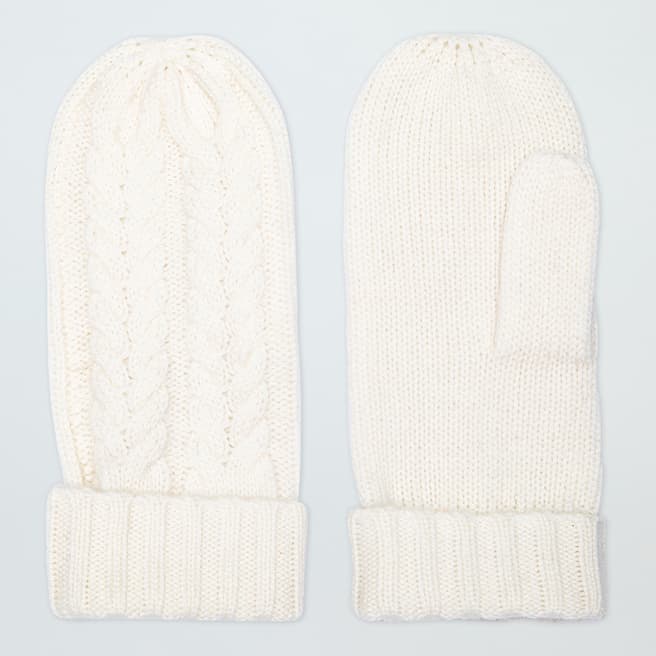 Laycuna London White Cashmere Cable Knit Mittens