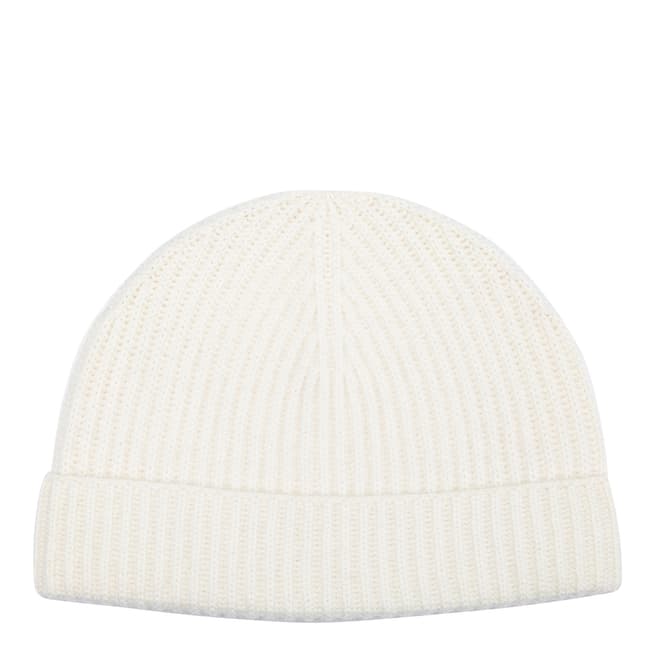 Laycuna London White Cashmere Ribbed Beanie Hat