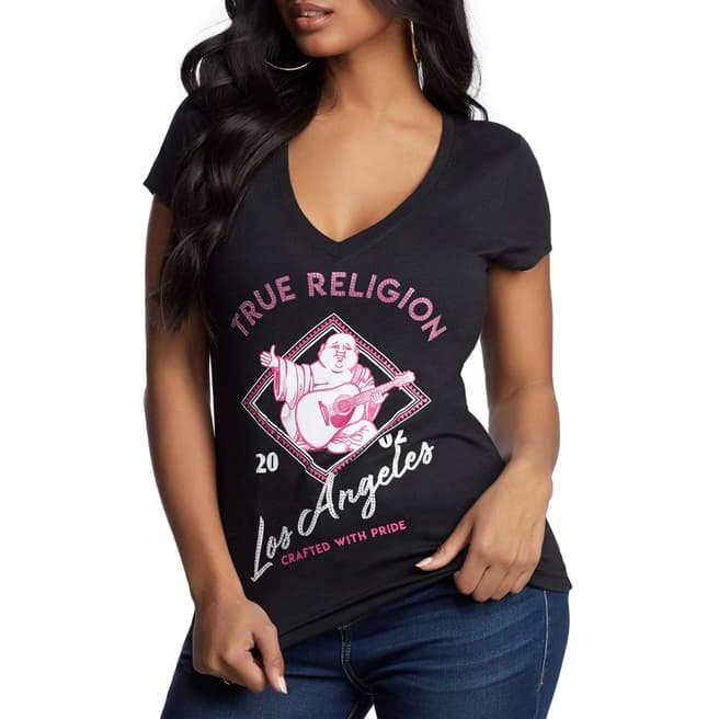 True Religion Black Tribal Buddha Print T-Shirt