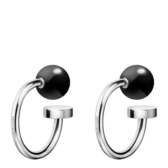 Calvin Klein Silver Onyx Bubbly Hoop Earrings