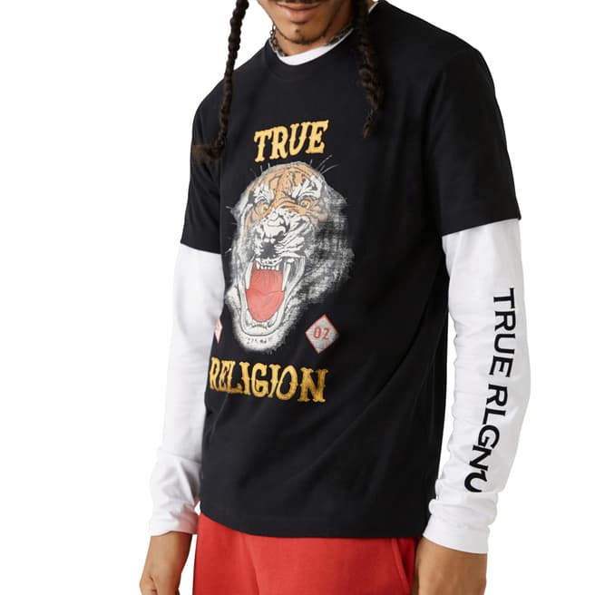 True Religion Black Distressed Tiger T-Shirt