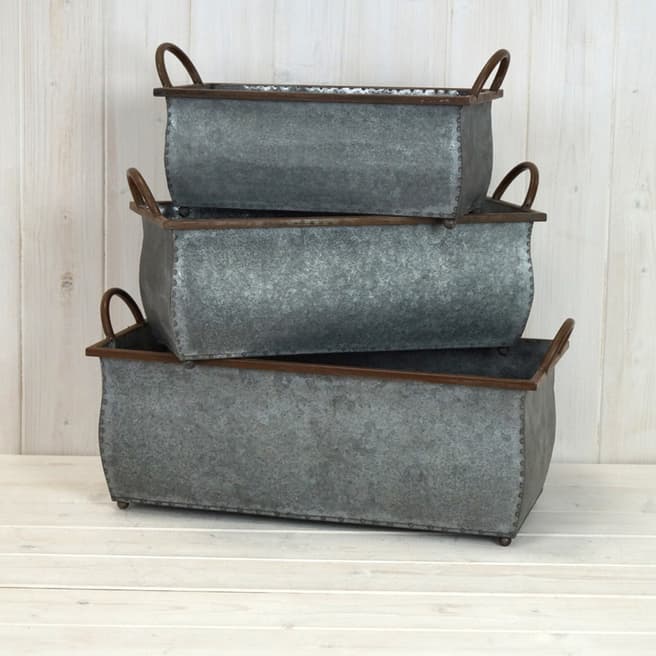 The Satchville Gift Company Set Of 3 Large Rectangular Trough Planters