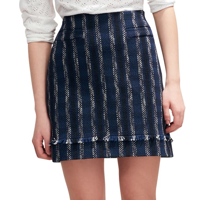 Claudie Pierlot Navy Striped Tweed Mini Skirt
