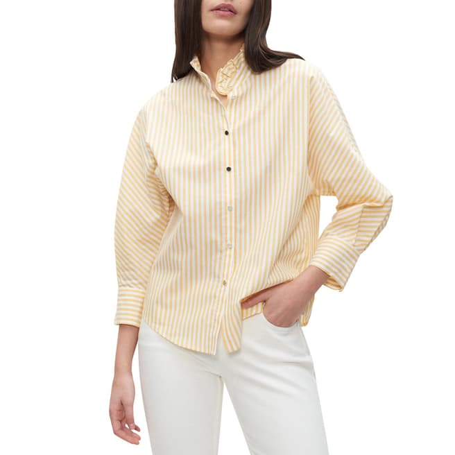 Claudie Pierlot Pastel Yellow Ruffled Neck Stripe Cotton Shirt