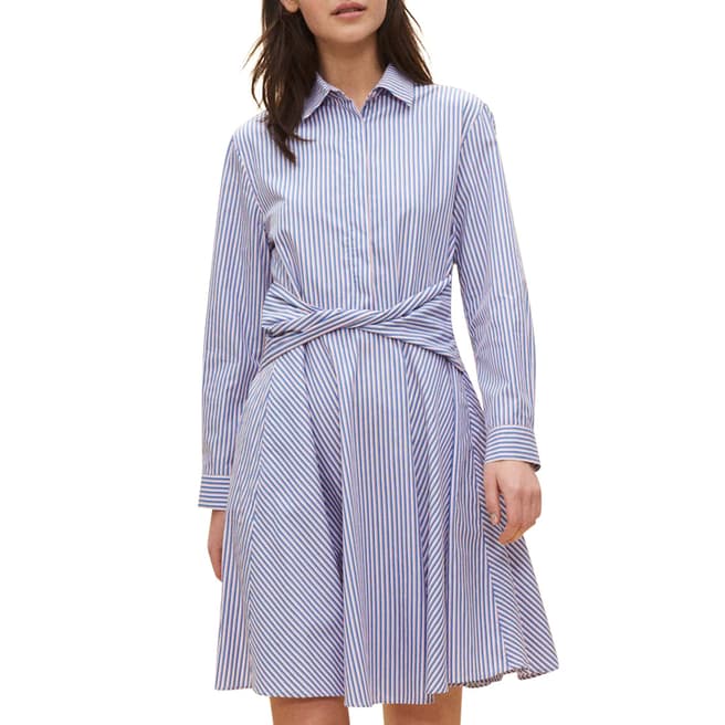Claudie Pierlot Blue/White Twisted Waist Line Cotton Dress