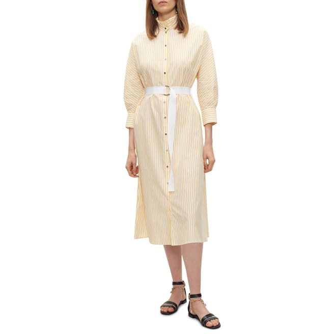 Claudie Pierlot Yellow/White Stripe Tie Waist Cotton Dress
