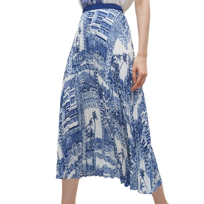 Claudie Pierlot Blue Multi Print Pleated Skirt