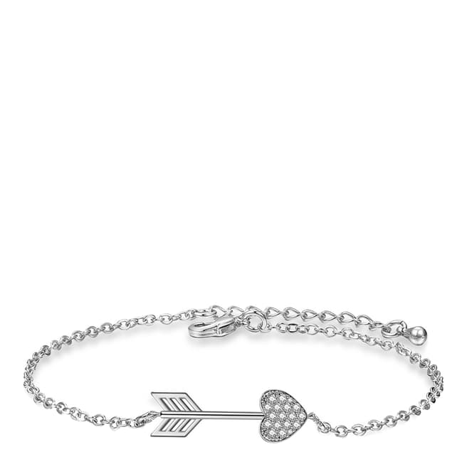Ma Petite Amie White Gold Plated Heart Arrow Bracelet with Swarovski Crystals