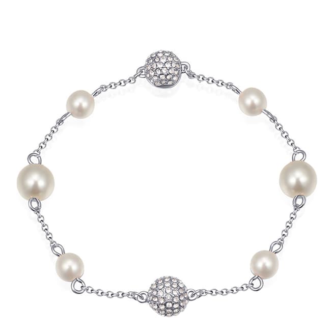 Ma Petite Amie White Gold Plated Pearl Bracelet with Swarovski Crystals