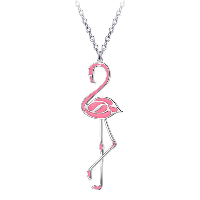 Ma Petite Amie White Gold Plated Flamingo Necklace with Swarovski Crystals