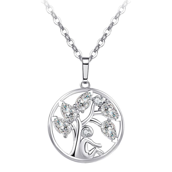 Ma Petite Amie White Gold Plated Tree Necklace with Swarovski Crystals