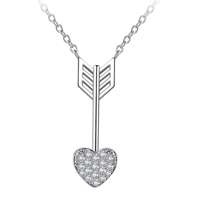 Ma Petite Amie White Gold Plated Heart Arrow Necklace with Swarovski Crystals