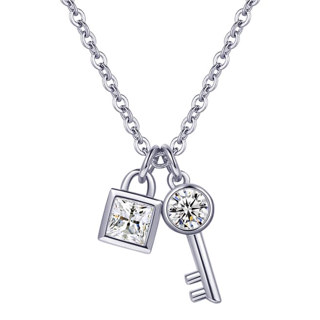 Ma Petite Amie White Gold Plated Key Necklace with Swarovski Crystals