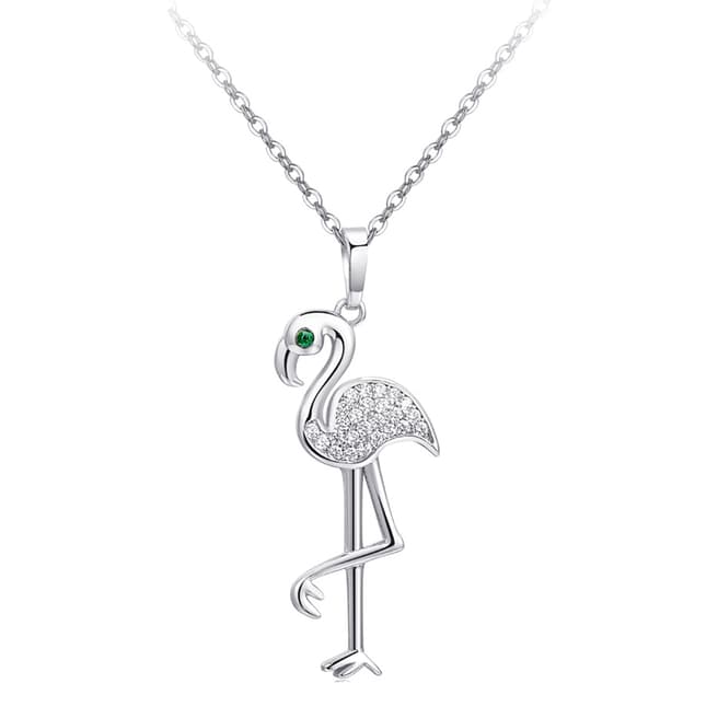Ma Petite Amie White Gold Plated Flamingo Necklace with Swarovski Crystals