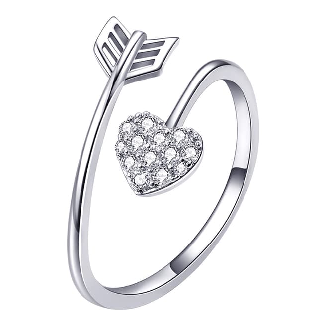 Ma Petite Amie White Gold Plated Heart Arrow Ring with Swarovski Crystals