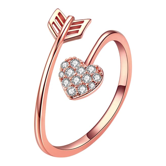 Ma Petite Amie Rose Gold Plated Heart Arrow Ring with Swarovski Crystals