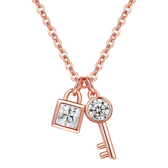 Ma Petite Amie Rose Gold Plated Lock and Key Necklace with Swarovski Crystals