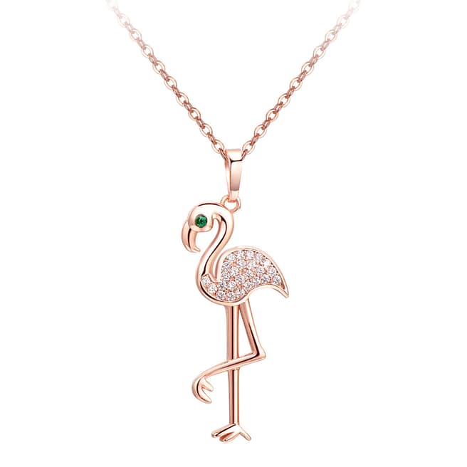 Ma Petite Amie Rose Gold Plated Flamingo Necklace with Swarovski Crystals