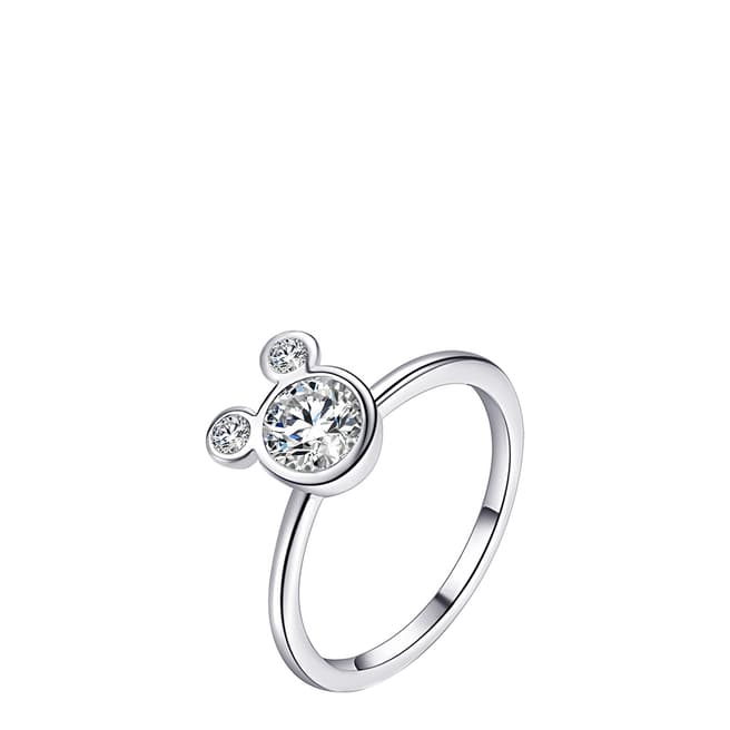 Ma Petite Amie White Gold Plated Mickey Mouse Ring with Swarovski Crystals