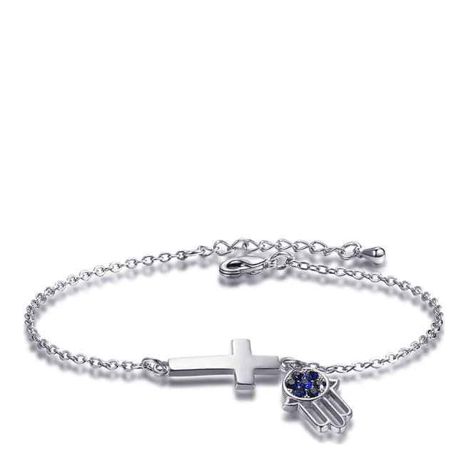 Ma Petite Amie White Gold Plated Palm and Cross Bracelet with Swarovski Crystals