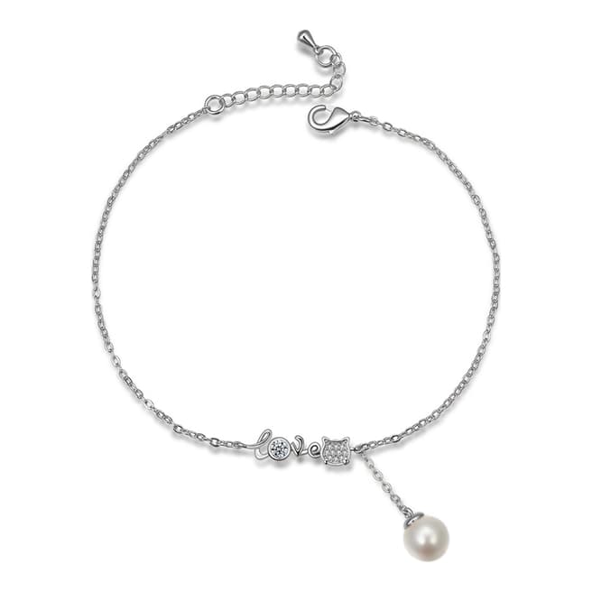 Ma Petite Amie White Gold Plated Pearl Bracelet with Swarovski Crystals