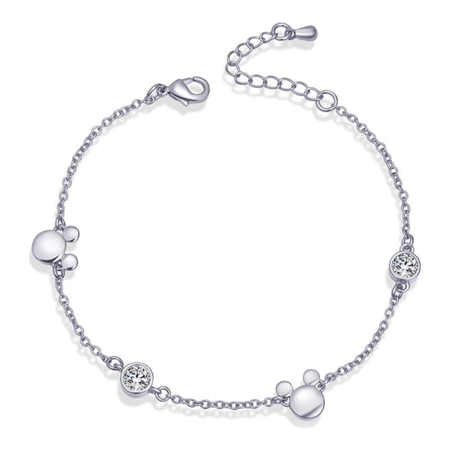 Ma Petite Amie White Gold Plated Mickey Mouse Bracelet with Swarovski Crystals