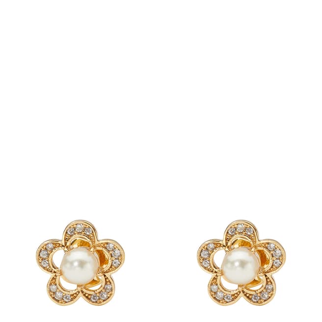 Kate Spade Gold Cream Jeweled Stencil Scallop Stud Earrings