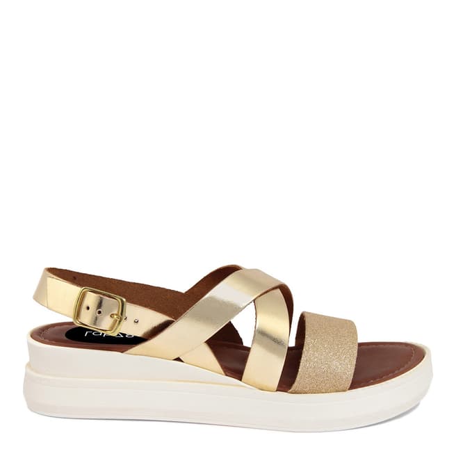 LAB78 Gold Leather Wedge Glittery Sandal