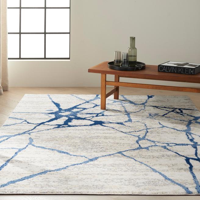 Calvin Klein River Flow 221x160cm Rug, Ivory Blue