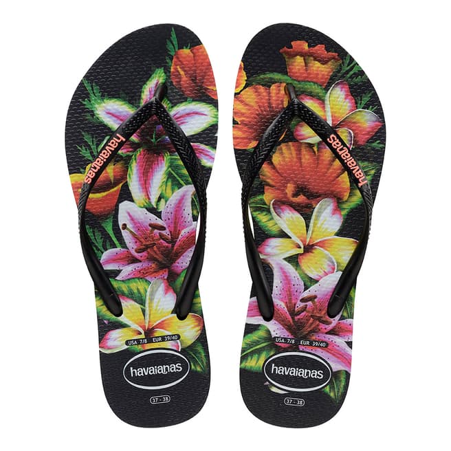 Havaianas Black Slim Floral Flip Flops