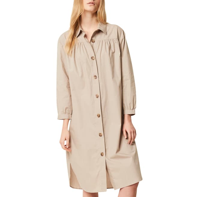 French Connection Beige Poplin Belted Shirt Dress