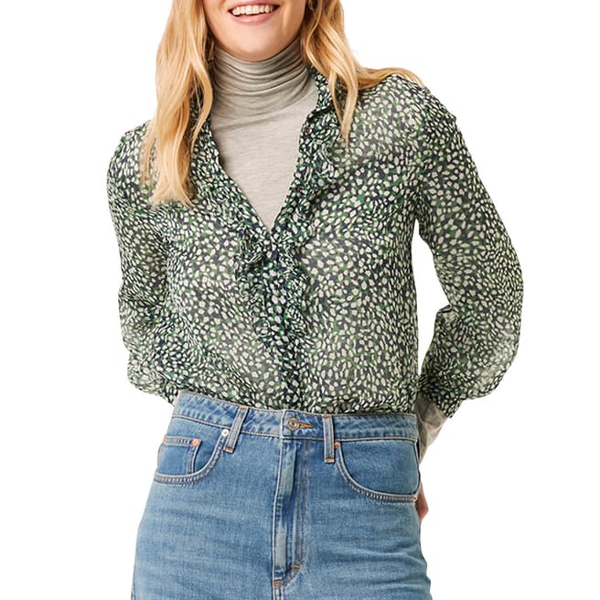 French Connection Green Crinkle Ruffle Neck Blouse