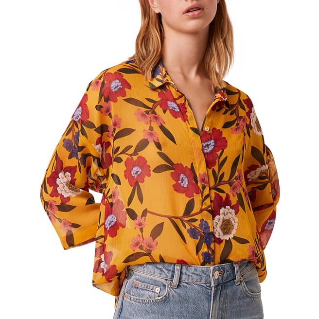 French Connection Mustard Crinkle Floral Shirt