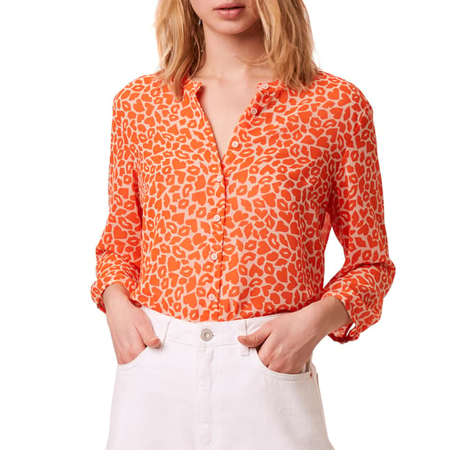 French Connection Orange Kiss Print Collarless Shirt