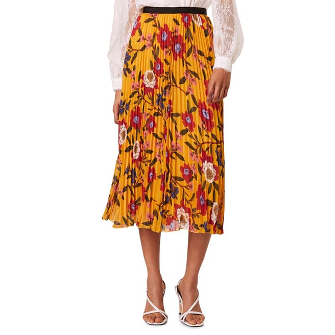 French Connection Mustard Floral Crinkle Midi Skirt