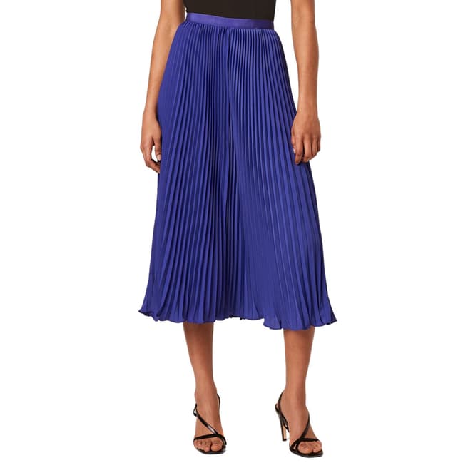 French Connection Blue Crepe Light Pleated Mini Skirt