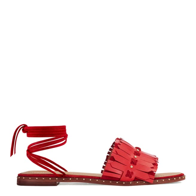 MAJE Red Funfiou Leather Flat Sandals