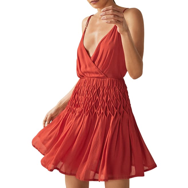 Reiss Red Danna Smock Mini Dress