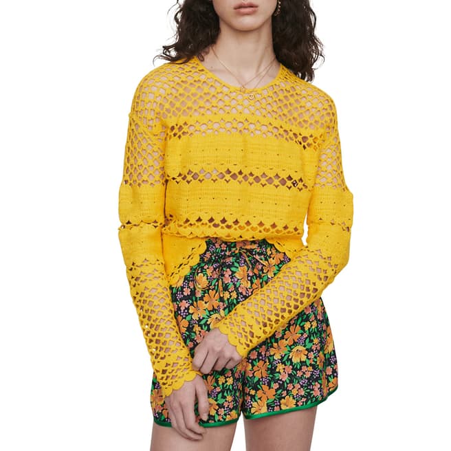 MAJE Yellow Pattern Crochet Cotton Jumper
